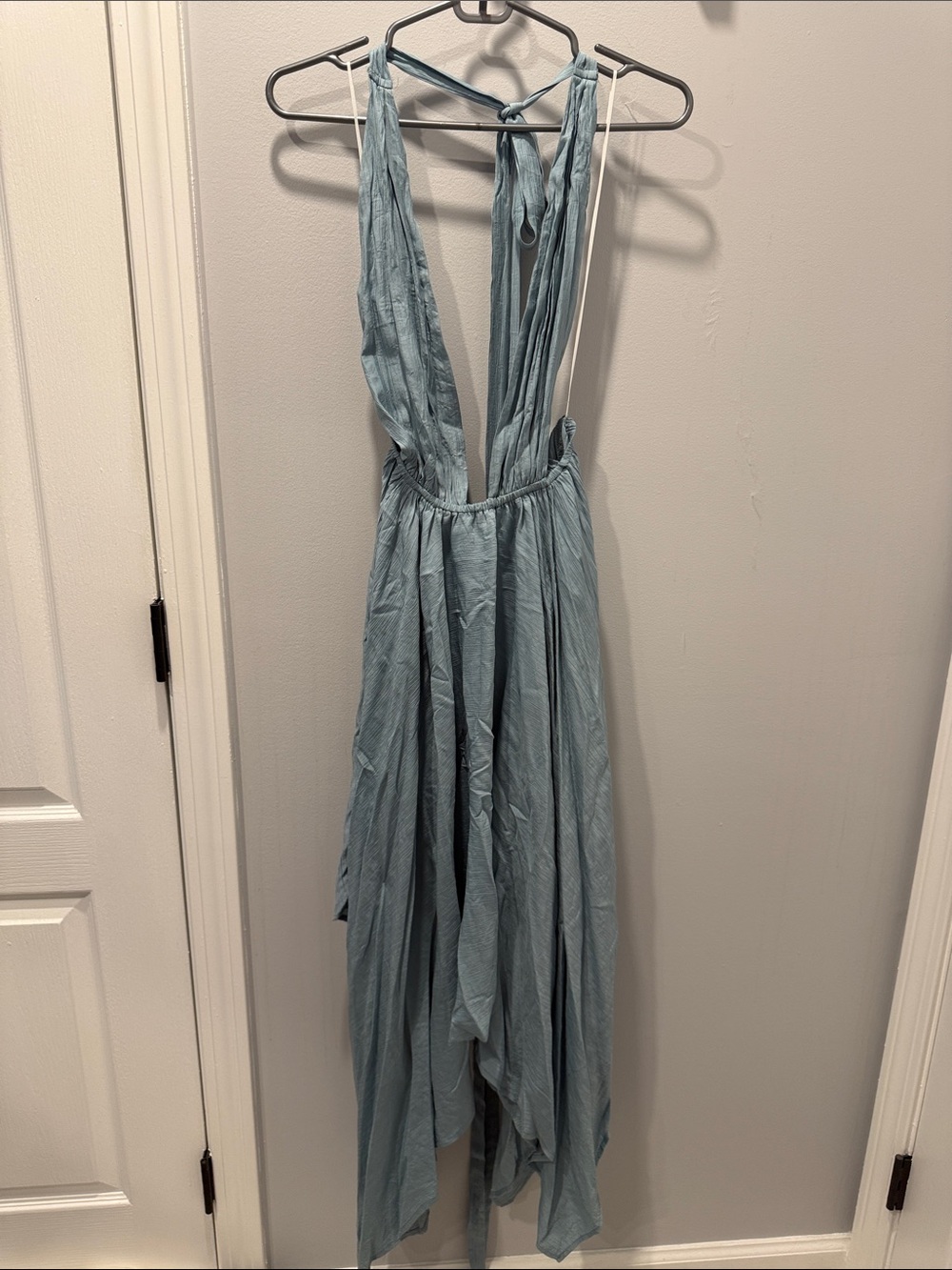 Hello Molly Powder Blue Backless Plunge Maxi Dress